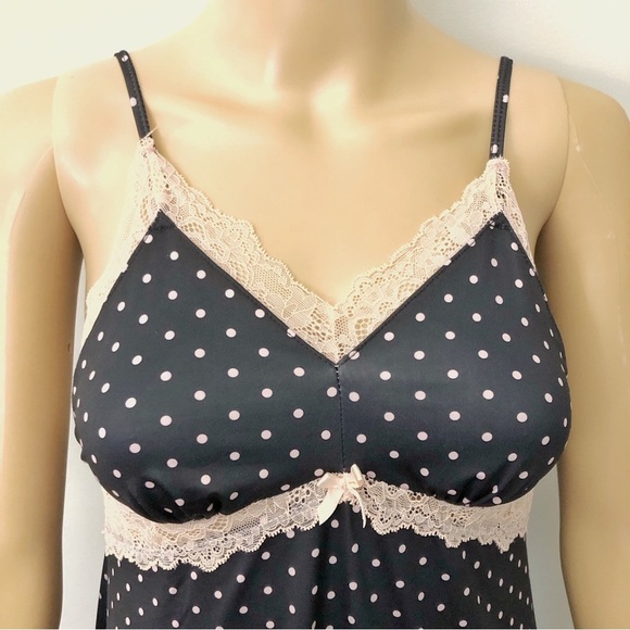 La Vie En Rose Sexy Romantic Pink Lace Polka Dot Camisole Slip Lingerie Dress - Picture 2 of 12
